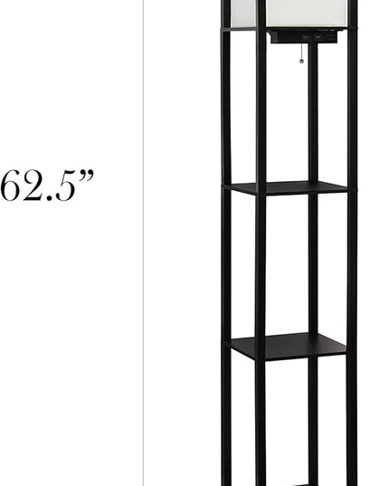 Simple Designs LF1037-BLK-LB Three Shelf Etagere Organizer Storage Floor Lamp with 2 Dual USB Ports and Charging Outlet, Black, with Feit LED Bulb Included - LeafyLoom