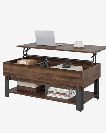 Novilla Modern Lift Top Coffee Table with Storage for Living Room Wodden Lift Tabletop Dining Table with Hidden Compartment and Metal Frame 40 Inch, Walnut - LeafyLoom