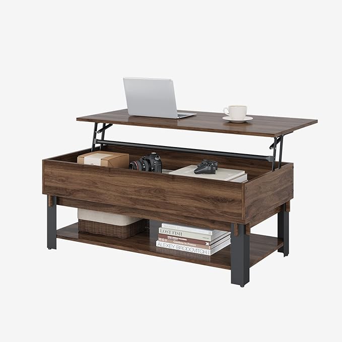 Novilla Modern Lift Top Coffee Table with Storage for Living Room Wodden Lift Tabletop Dining Table with Hidden Compartment and Metal Frame 40 Inch, Walnut - LeafyLoom