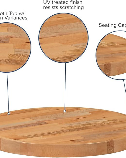 Flash Furniture Mayfair 24" Round Butcher Block Style Table Top, Natural - LeafyLoom