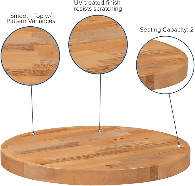 Flash Furniture Mayfair 24" Round Butcher Block Style Table Top, Natural - LeafyLoom