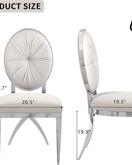 ACEDÉCOR Dining Chairs, White Velvet Dining Room Chairs with Silver Mirrored Base, Glam White Kitchen Chairs for Dining Room, Kitchen, Living Room (Set of 4) - LeafyLoom