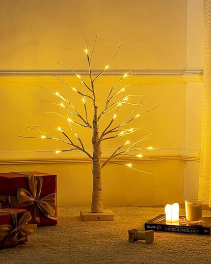 OTAVILEM 2FT Artificial Birch Tree with LED Lights, Warm White Fairy Lights, Battery Powered Tabletop Centerpiece Decorations for Home, Christmas, Wedding, Indoor Decor - LeafyLoom