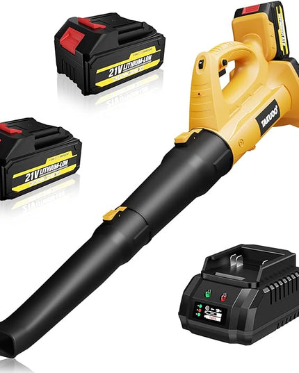 Cordless Leaf Blower, 450CFM 150MPH 21V Electric Leaf Blower with 2 x 4.0Ah Battery and Charger, 6 Speed Portable Lightweight Small Blower for Lawn Care Sweeping Snow, Yard, Garden, Patio - LeafyLoom