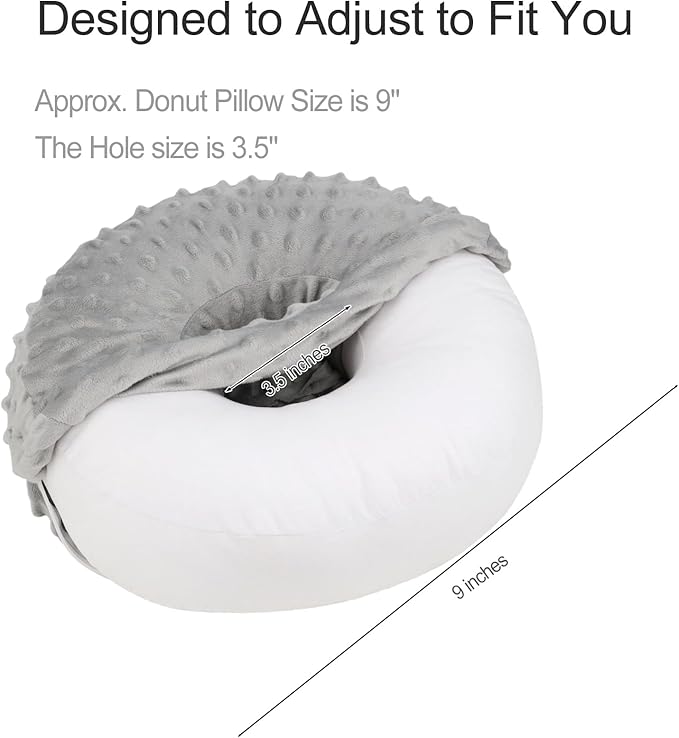Washable Ear Piercing Pillow with Removable Pillowcase Donut Pillows Hole for Ear Pain Relief CNH Sleeping Pressure Sore Side Sleepers Ear Guard Protector, Minky Dot Gray Cover - LeafyLoom