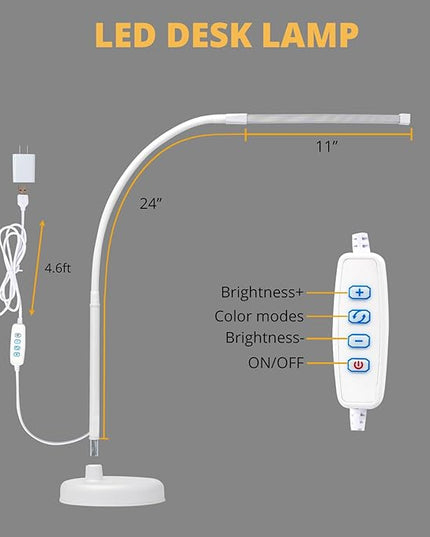 LED Desk Lamp, Swing Arm Architect Task Lamp with Long Flexible Gooseneck, Heavy Base, 3 Color Modes, 10 Brightness Levels, and USB Adapter, Desk Light for Home/Office/Drafting/Reading - LeafyLoom