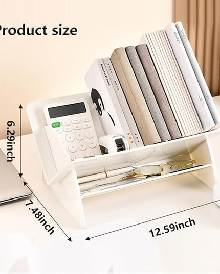 Acrylic Desktop Bookshelf, Detachable Bookcase, Clear Book Organizer, Book/CD/Magazine Rack for Office/Study Room Library/Home (White, 12.6") - LeafyLoom