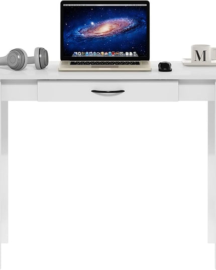 Furinno Jaya Writing Desk with Drawer, White - LeafyLoom