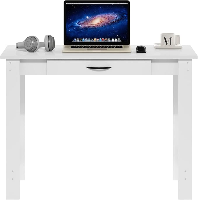 Furinno Jaya Writing Desk with Drawer, White - LeafyLoom