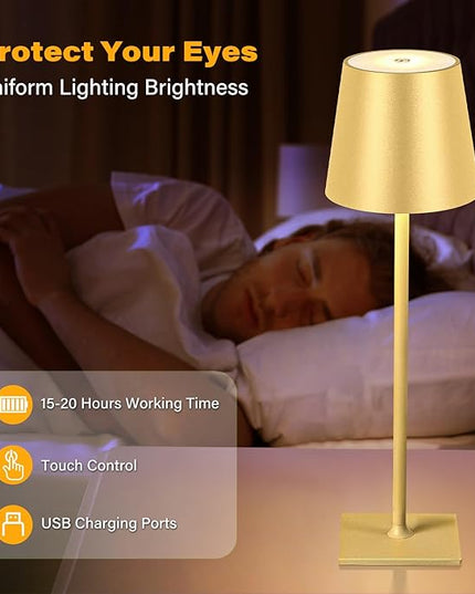 2 Pack Cordless Table Lamps, 3 Colors Stepless Dimming, 5000mAh Rechargeable Battery LED Desk Lamp for Bedroom/Couple Dinner/Desk/Cafe/Dining Room/Terrace - LeafyLoom