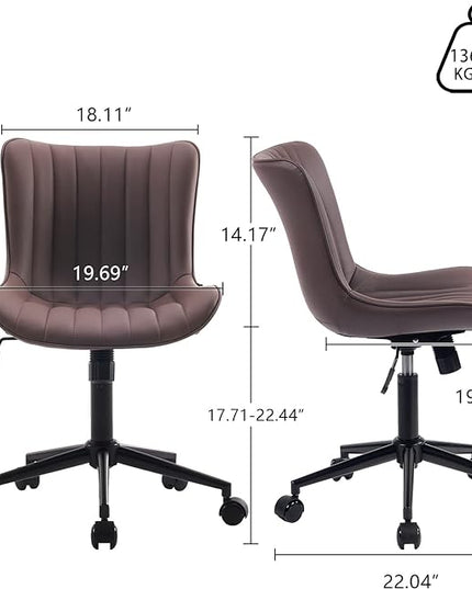 YOUNIKE Armless Office Chair with Wheels Swivel Rolling Desk Chair Leather Upholstered Adjustable Computer Task Chair Modern Rocking Recline Gaming Chair Brown - LeafyLoom