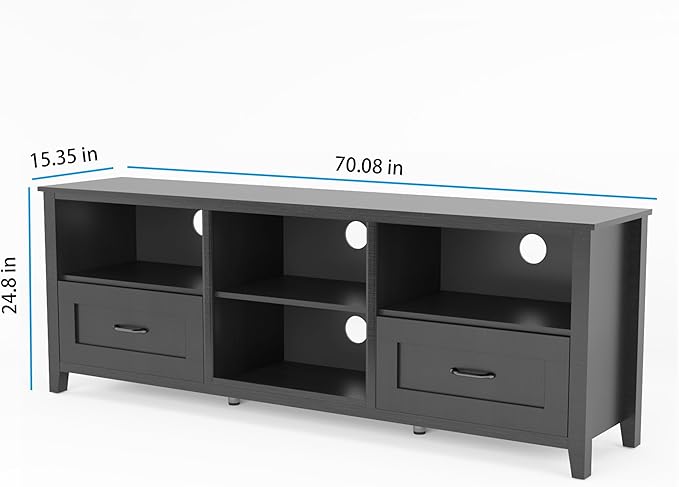 70Inch TV Stand Base, Entertainment Center Cabinet with 2 Drawers and 4 High-Capacity Storage Media Console for Living Room, Black - LeafyLoom