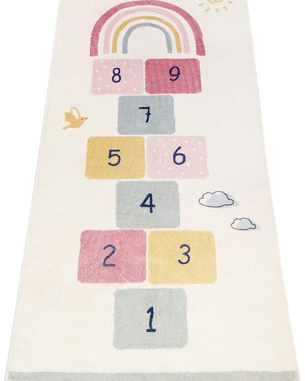 Topotdor Rainbow Sky Hopscotch Game Rugs,Kids Play Area Rugs Soft Floor Carpet for Bedroom Playroom Nursery,Great Gift for Girls & Boys,47" x 67" - LeafyLoom