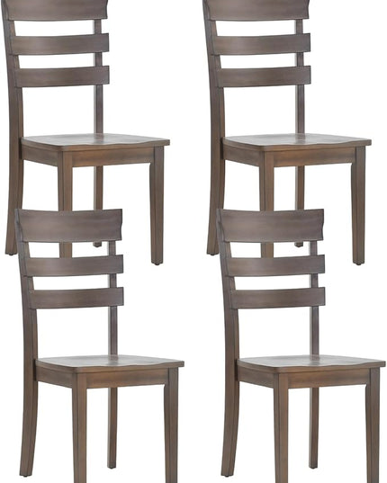 COLAMY Wooden Dining Chairs Set of 4, Ladder High Back Kitchen Side Chair, Farmhouse Armless Dining Room Chairs with Adjustable Foot Pegs, Light Brown - LeafyLoom