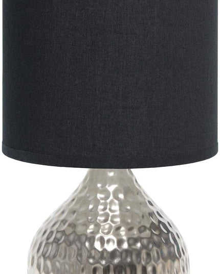 Simple Designs LT2073-SVB Mini Hammered Texture Silver Drip Table Lamp with Black Shade - LeafyLoom