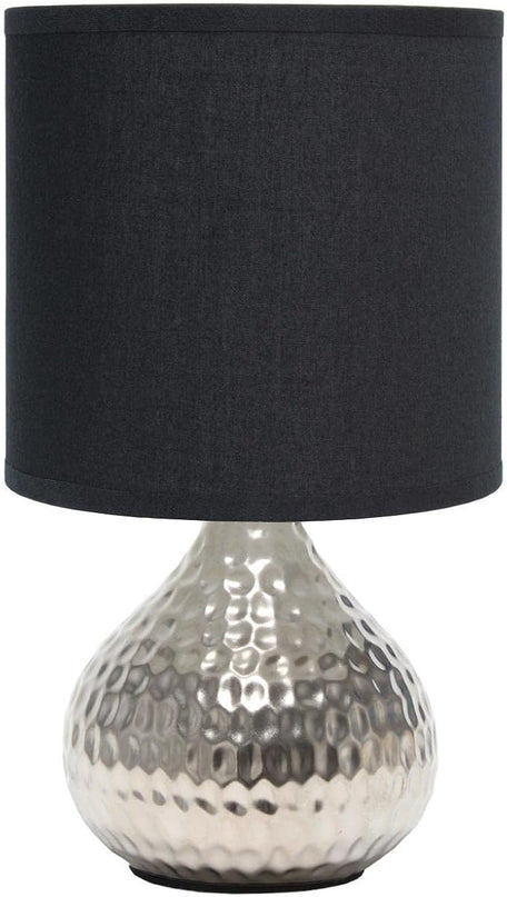 Simple Designs LT2073-SVB Mini Hammered Texture Silver Drip Table Lamp with Black Shade - LeafyLoom