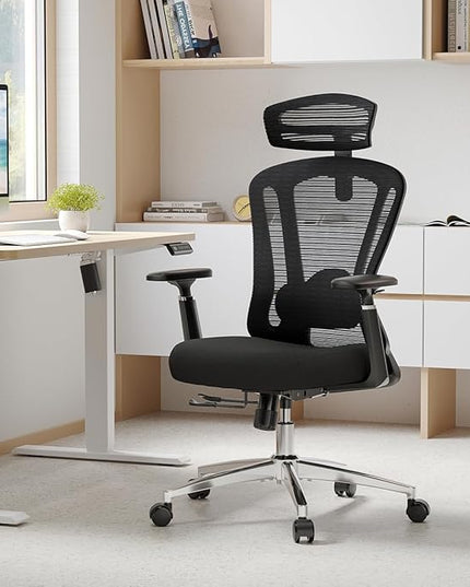 Farini Office Chair Ergonomic Desk Chair, High Back Office Chair with Wheels, Home Office Chair for Heavy People, Office Chair Adjustable Seat Depth, 3D Armrests and Adjustable Headrest, Black - LeafyLoom