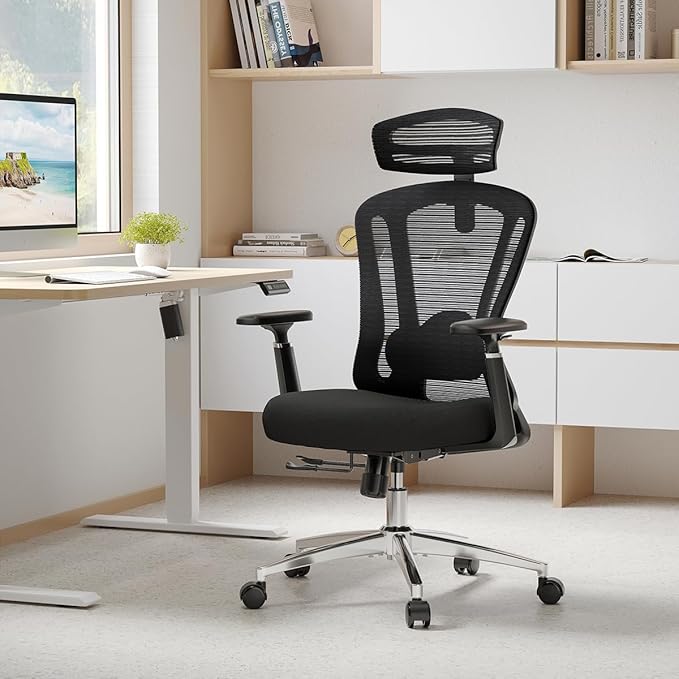Farini Office Chair Ergonomic Desk Chair, High Back Office Chair with Wheels, Home Office Chair for Heavy People, Office Chair Adjustable Seat Depth, 3D Armrests and Adjustable Headrest, Black - LeafyLoom