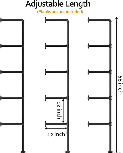 Pynsseu Industrial Iron Pipe Shelf Wall Mount, Farmhouse DIY Open Bookshelf, Pipe Shelves for Kitchen Bathroom, bookcases Living Room Storage, 3Pack of 5 Tier. - LeafyLoom