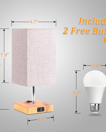 Dott Arts Small Table Lamps for Bedrooms Set of 2,2700K 4000k 5000K Nightstand Lamps with AC Outlets，Minimalist Wood Bedside Lamp with Square Shade,Night Light Lamp for Living Room Kids Room Office - LeafyLoom