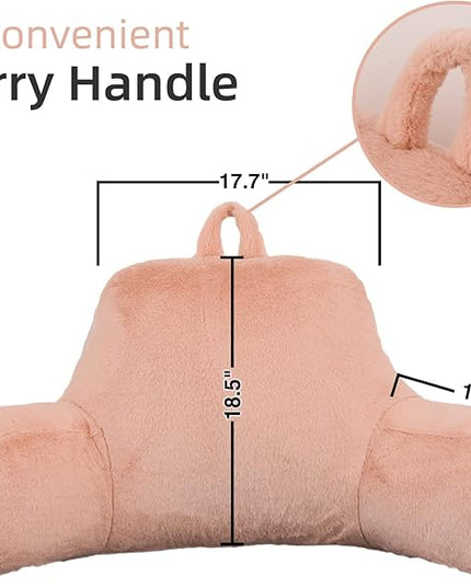 A Nice Night Faux Fur Soft Reading Pillow Bed Wedge Adult Backrest with Arms Back Support for Sitting Up in Bed/Couch for Bedrest,Pink,Large - LeafyLoom