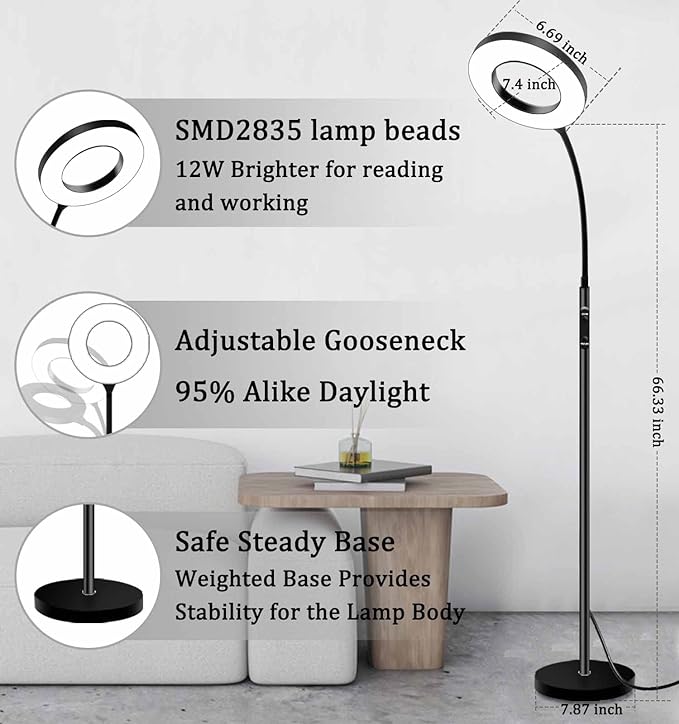 LED Floor Lamp,Tall Standing Floor Lamps for Living Room, Color Temperature & Brightness with Remote & Touch Control,Adjustable Gooseneck Reading Floor Lamp for Bedroom Office … - LeafyLoom
