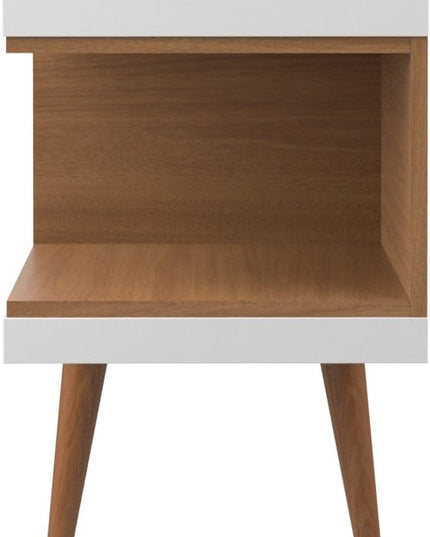 Manhattan Comfort Utopia 70.47" Freestanding Entertainment Center for Living Room, Mid Century Modern TV Stand with Shelves, Storage and Media Holes, Fits 65" Screens, 70.47 Inches, White and Maple - LeafyLoom