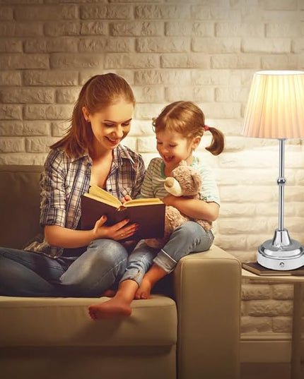 Cordless Metal Table Lamp,Touch Sensor Control Portable LED Table Lamp,3-Levels Brightness Rechargeable Bedside Lamp,Night Light for Kids Nursery,Dining Room Lamp (Silver) - LeafyLoom