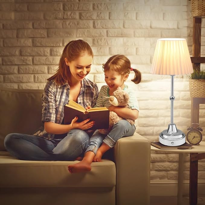 Cordless Metal Table Lamp,Touch Sensor Control Portable LED Table Lamp,3-Levels Brightness Rechargeable Bedside Lamp,Night Light for Kids Nursery,Dining Room Lamp (Silver) - LeafyLoom
