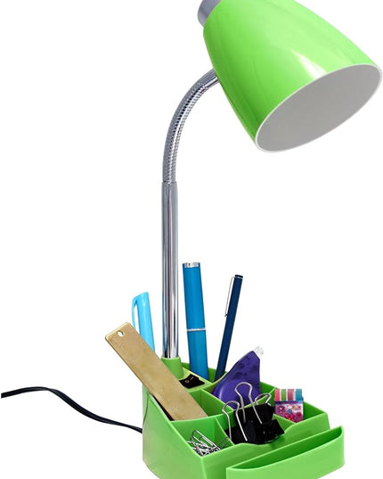 Simple Designs LD1002-GRN Gooseneck Organizer Desk Lamp with iPad Tablet Stand Book Holder, Green - LeafyLoom
