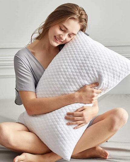 2 Pillows, Shredded Memory Foam Bed Pillows for Sleeping, with Washable Removable Cooling Hypoallergenic Sleep Pillow for Back and Side Sleeper King (2-Pack) - LeafyLoom