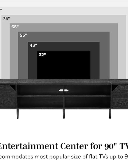 Walker Edison Nora Modern Minimal Open-Shelf Stand for TVs up to 90 Inches, 80 Inch, Black - LeafyLoom