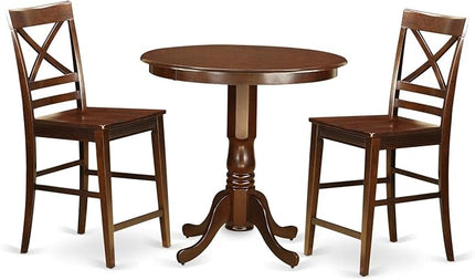 East West Furniture JAQU3-MAH-W 3 Piece Counter Height Pub Set for Small Spaces Contains a Round Dining Room Table with Pedestal and 2 Kitchen Chairs, 36x36 Inch, Mahogany - LeafyLoom