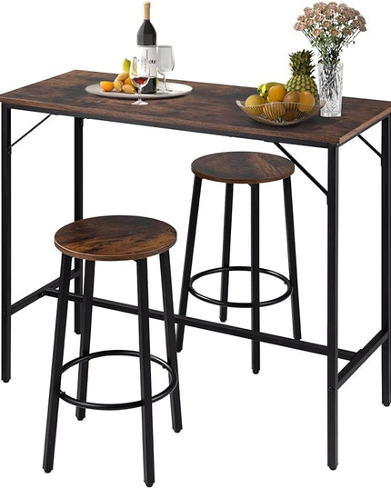 VEVOR Bar Table and Chairs Set 39" Pub Table Set with 2 Bar Stools Kitchen Dining Table and Chairs Set for 2 Iron Frame Counter Height Dining Sets for Home, Kitchen, Living Room - LeafyLoom