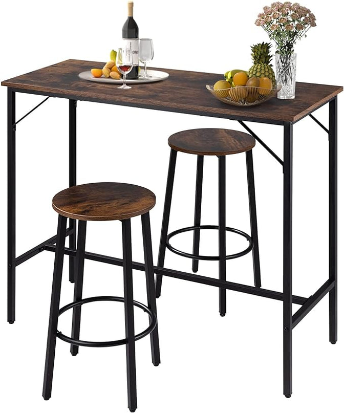 VEVOR Bar Table and Chairs Set 39" Pub Table Set with 2 Bar Stools Kitchen Dining Table and Chairs Set for 2 Iron Frame Counter Height Dining Sets for Home, Kitchen, Living Room - LeafyLoom