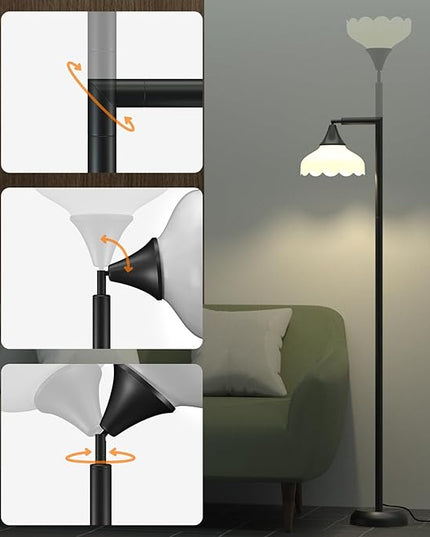 Floor Lamps for Living Room, Flower Standing Lamp with Foot Switch, 76inch Tall Pole floor lamp 3 Color Temperature Bulb, Rotatable Corner Lamp, Reading lamp for Bedroom Farmhouse Office Decor - LeafyLoom