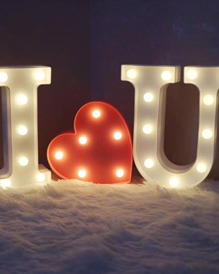 Light Up I Love You Letters Sign for Wedding LED Heart Marquee Lights Night Light Lamp Christmas Holiday Gift Home Party Decoration - LeafyLoom