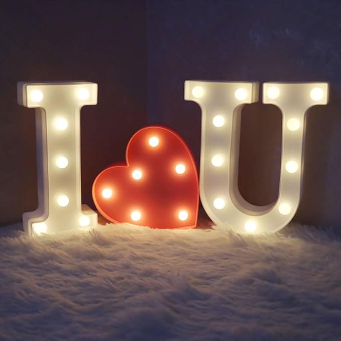 Light Up I Love You Letters Sign for Wedding LED Heart Marquee Lights Night Light Lamp Christmas Holiday Gift Home Party Decoration - LeafyLoom