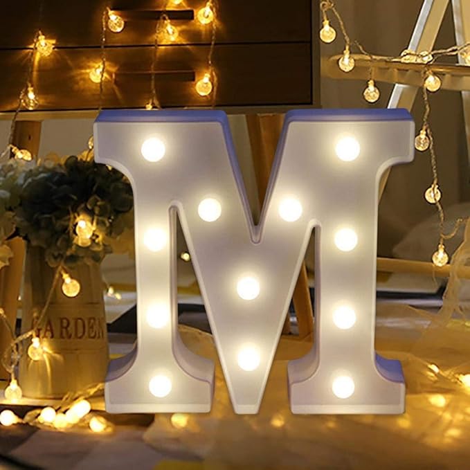 LED Marquee Letter Lights Sign 26 Alphabet Light Up Letters Sign for Night Light Wedding Birthday Party Battery Powered Christmas Lamp Home Bar Decoration (M) - LeafyLoom