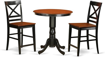 East West Furniture Eden 3 Piece Kitchen Counter Height Set Contains a Round Wooden Table with Pedestal and 2 Dining Chairs, 30x30 Inch, Black & Cherry - LeafyLoom