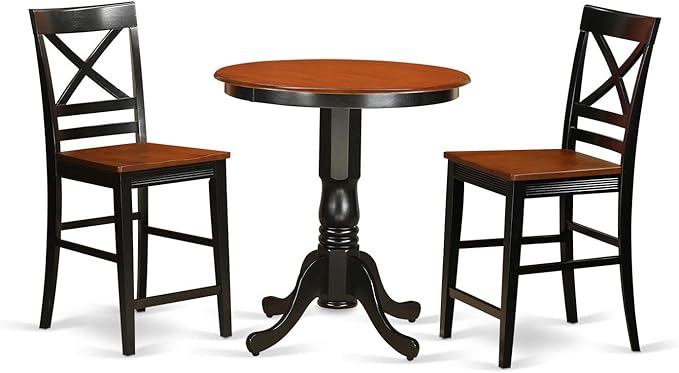 East West Furniture Eden 3 Piece Kitchen Counter Height Set Contains a Round Wooden Table with Pedestal and 2 Dining Chairs, 30x30 Inch, Black & Cherry - LeafyLoom