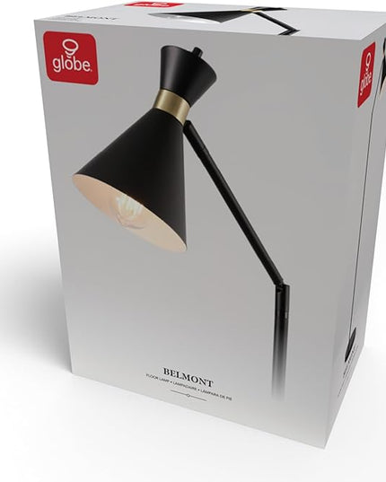 Globe Electric 61000059 62" Floor Lamp, Matte Black, Matte Brass Accents, On/Off Rotary Switch on Socket, Floor Lamp for Living Room, Floor Lamp for Bedroom, Home Office Accessories - LeafyLoom