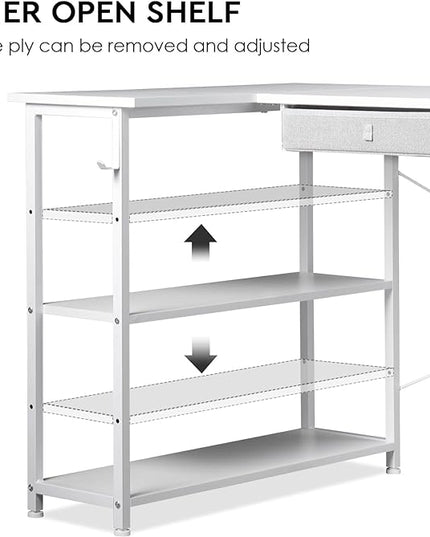 Small Desk with Drawers, 39" Corner Desk with Storage, Computer Desk with Shelves and Side Pouch, Study Table for Small Space with Storage, Corner L Shaped Desk for Home Office Bedroom, White - LeafyLoom