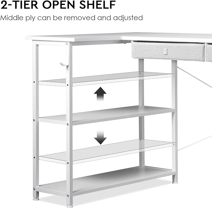 Small Desk with Drawers, 39" Corner Desk with Storage, Computer Desk with Shelves and Side Pouch, Study Table for Small Space with Storage, Corner L Shaped Desk for Home Office Bedroom, White - LeafyLoom