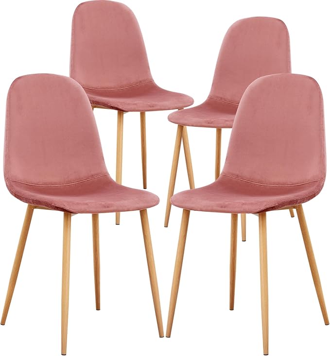 FurnitureR Dining Chairs Set of 4, Velvet Dining Room Seating Upholstered Armless Kitchen Chairs, Side Chair Mid-back with Metal Legs for Living Room Bedroom Home Office, Rose - LeafyLoom
