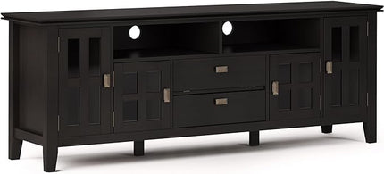 SIMPLIHOME Artisan SOLID WOOD 72 Inch Wide Transitional TV Media Stand in Hickory Brown for TVs up to 80 Inches, For the Living Room and Entertainment Center - LeafyLoom