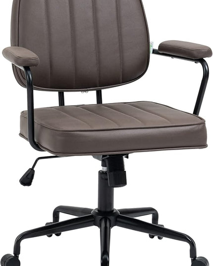 Vinsetto Home Office Chair, Microfiber Computer Desk Chair with Swivel Wheels, Adjustable Height, and Tilt Function, Light Brown - LeafyLoom