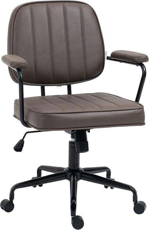 Vinsetto Home Office Chair, Microfiber Computer Desk Chair with Swivel Wheels, Adjustable Height, and Tilt Function, Light Brown - LeafyLoom