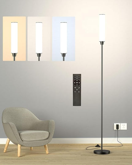Remote Control Floor lamp,Bright Floor Lamps for Bedroom、Living Room，Stepless Adjustable 3000K-6000K Colors and 10-100% Brightness Remote Control Lamps,Standing Lights for Living Room (Black) - LeafyLoom