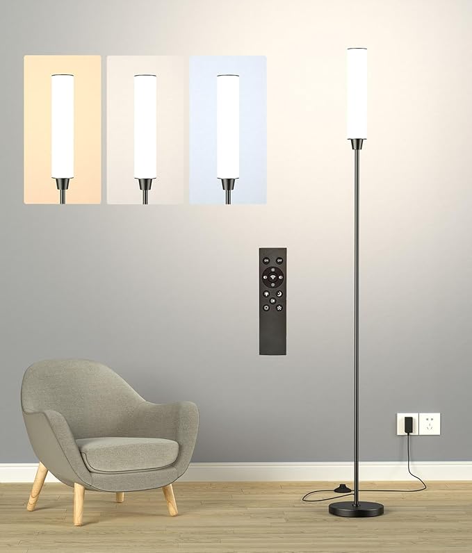 Remote Control Floor lamp,Bright Floor Lamps for Bedroom、Living Room，Stepless Adjustable 3000K-6000K Colors and 10-100% Brightness Remote Control Lamps,Standing Lights for Living Room (Black) - LeafyLoom